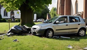 Kleinwagen landet spektakulär im Vorgarten einer Kirche